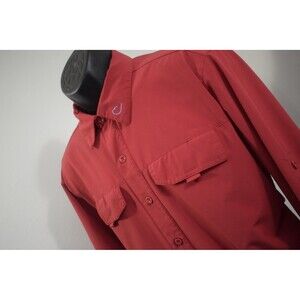 Reel Life Vented Fishing Shirt Red Long Sleeve Front Pocket Button Up Mens Large